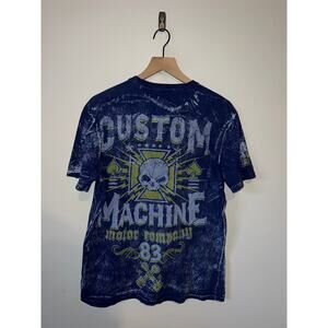 Y2K Custom Machine Shirt Motor Company AOP Blue Graphic Tee 2000s Large